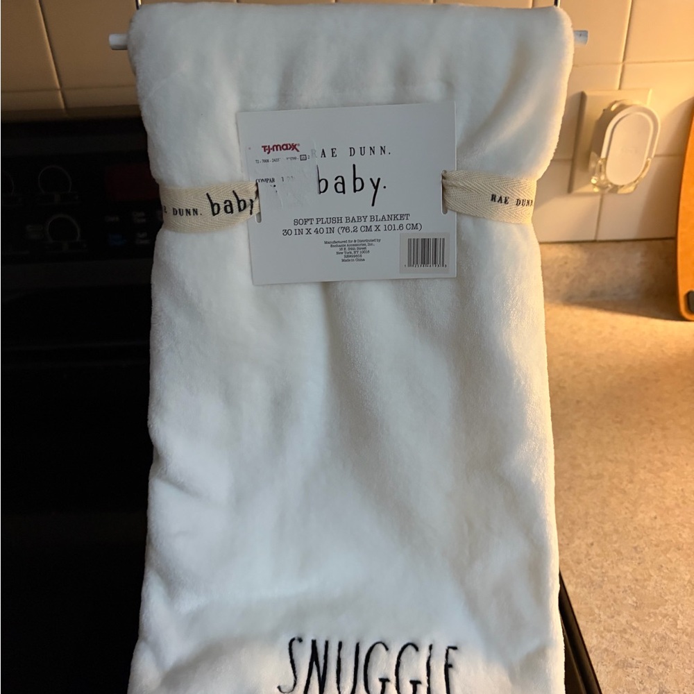 Rae Dunn Cream Baby Blanket with Snuggle Embroidery